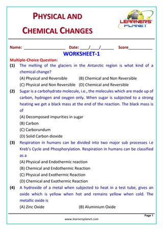 Grade-9-Science-Olympiad - Physical and Chemical Changes