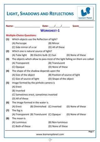 Grade-6-Science-Olympiad: Light, Shadow and Reflections