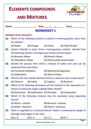 Grade-9-Science-Olympiad - Elements, Compound and Mixtures