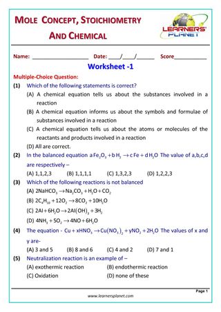Grade-10-Chemistry-Olympiad: Mole Concepts, Stoichemistry & Chemical